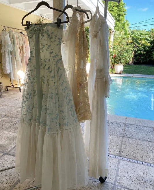 Robe longue bustier en mousseline de soie imprimée, tenue de soirée ou d'anniversaire, D1183