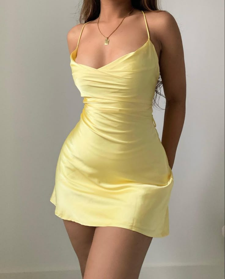 Yellow Straps Sheath Satin Short Party Dresses Homecoming Dresses, D12 – ModelDressy