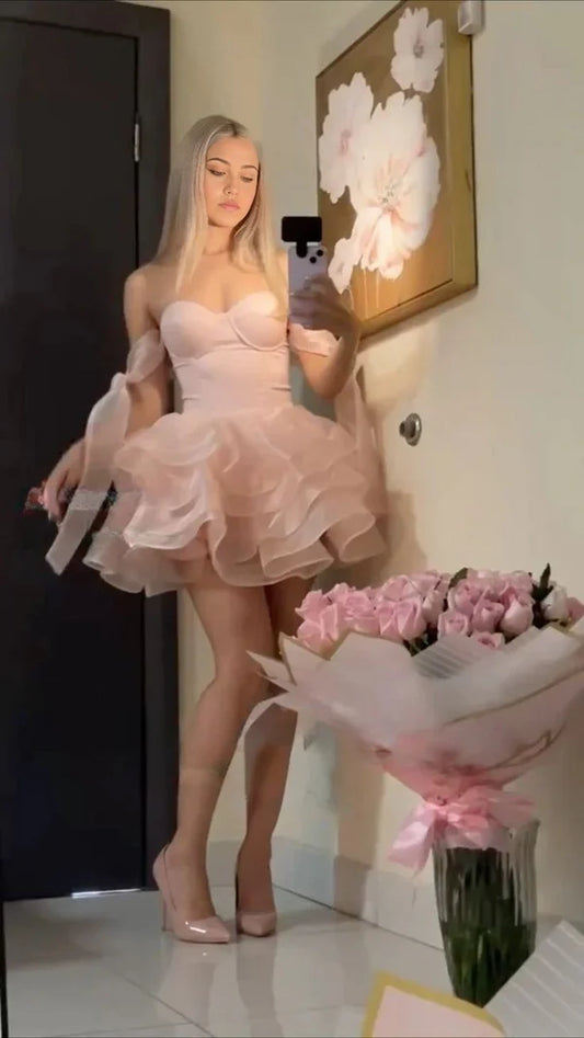 Schönes rosa Herzausschnitt A-Linie Homecoming-Kleid, kurze Geburtstags-Outfits, D1256