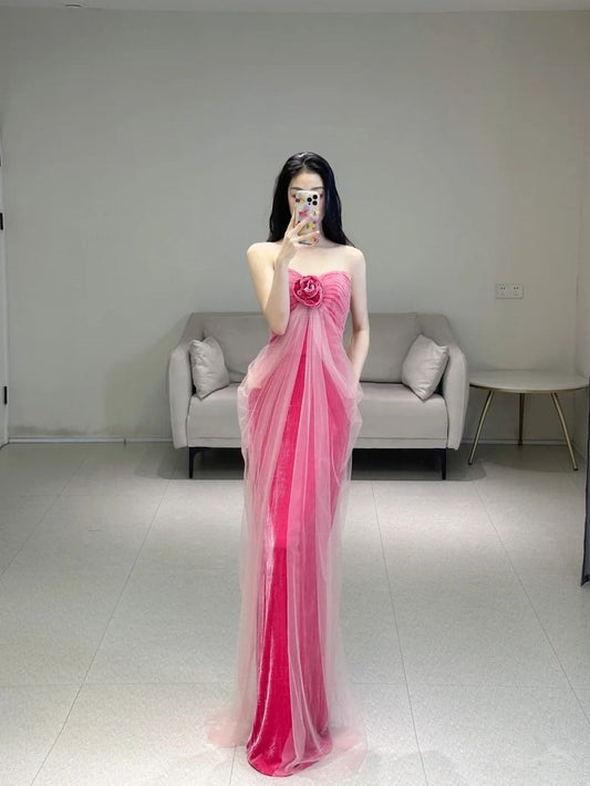 Rosa Sweetheart Samt Meerjungfrau Langes Partykleid Geburtstagsoutfits, D201