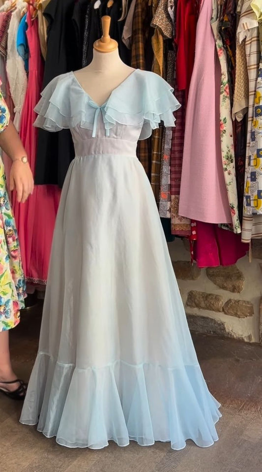Robe de soirée longue en mousseline de soie bleu clair, élégante et élégante, coupe trapèze, jolie robe d'anniversaire, D247