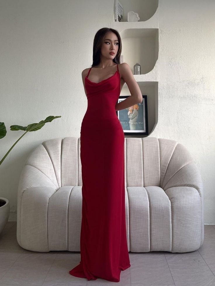 Charming Red Straps Sheaht Long Evening Party Dress Birthday Outfits, D256