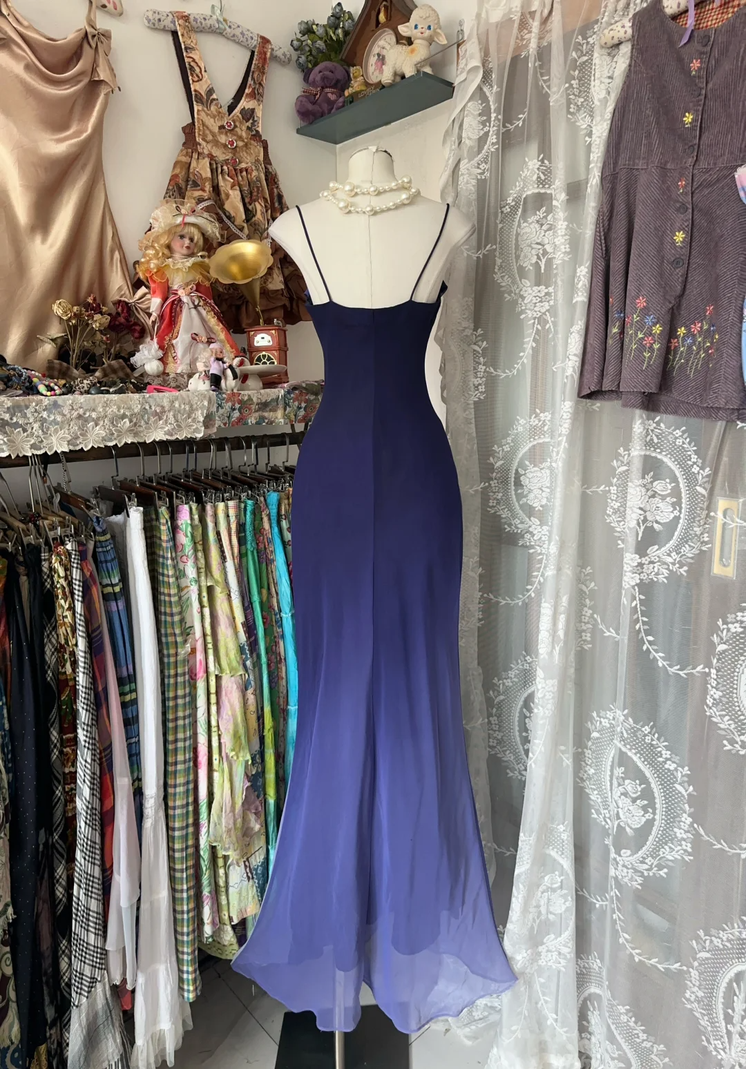 Meerjungfrau-Kleid im Vintage-Stil mit Spaghettiträgern und langem Abschlussballkleid, formelles Partykleid, D329