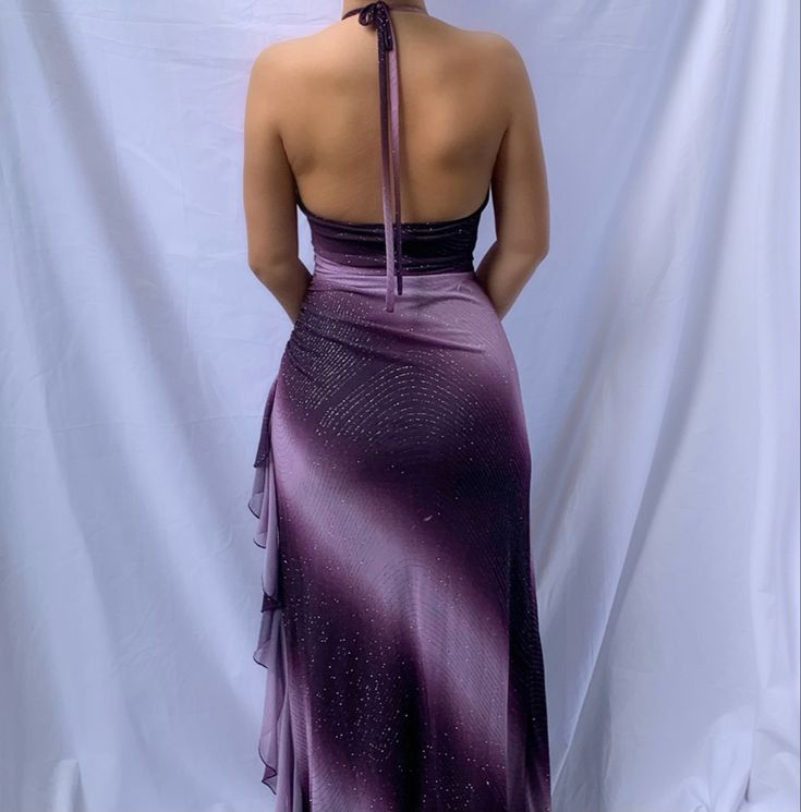 Purple Gradient Halter Sheath Chiffon Long Party Dress Vintage Evening Dress, D369