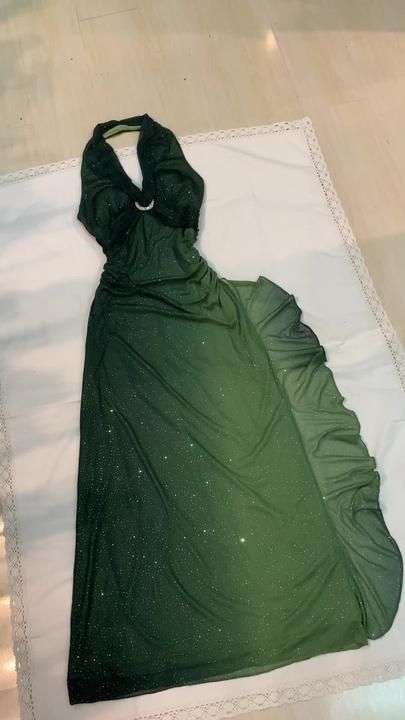 Robe de soirée longue en mousseline de soie verte à volants et dos nu, style vintage, D381