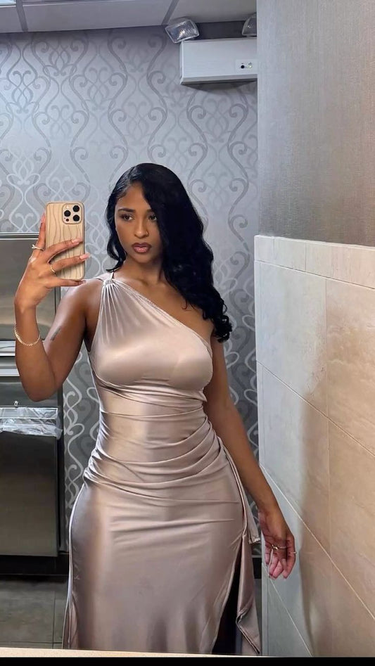 Simple One Shoulder Sheath Long Party Dress Simple Evening Dress, D384