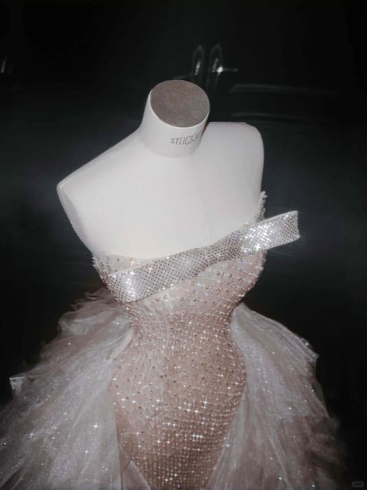 Superbe robe de soirée longue rose bustier style sirène ornée de perles, tenue d'anniversaire, D800