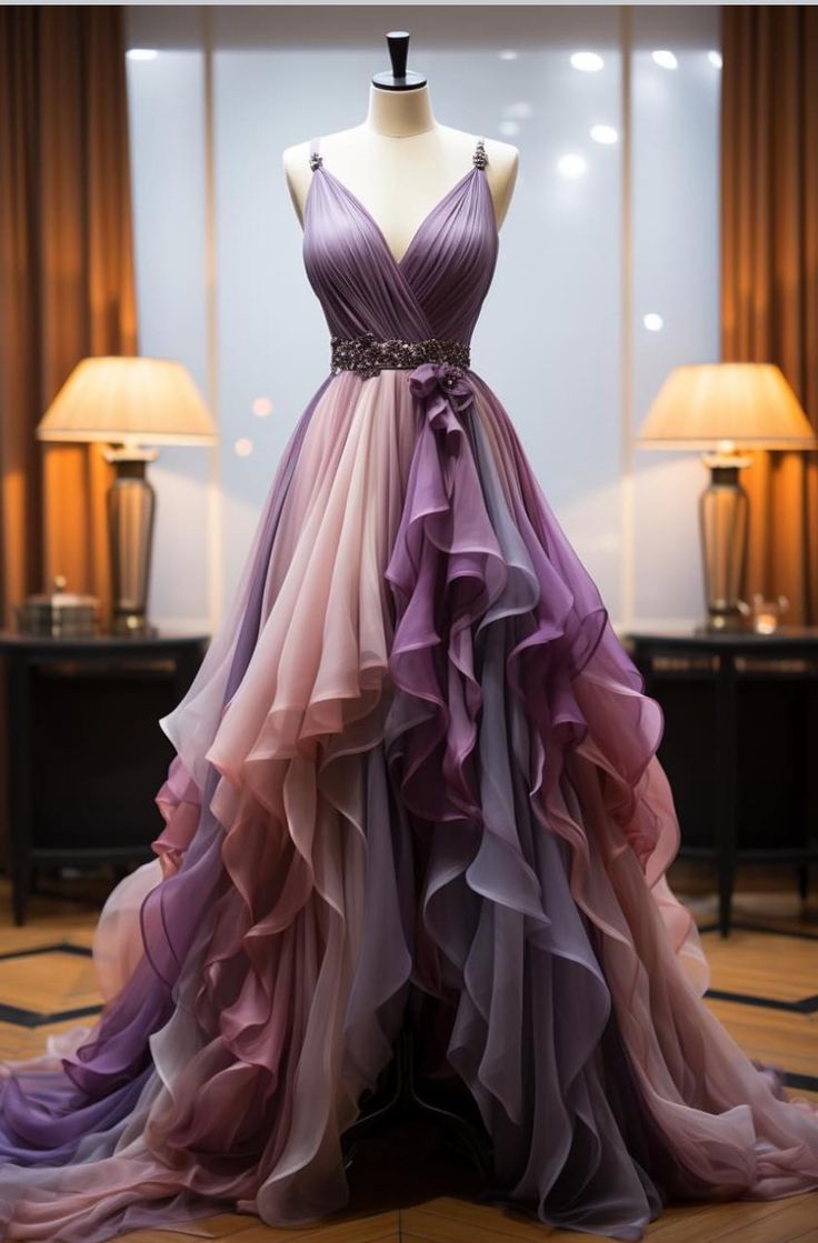 Elegant Purple Straps A-Line Ombre Long Party Dress Formal Evening Gown, D433