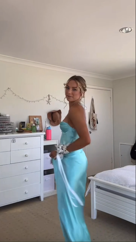 Blue Halter Neck Sheath Satin Long Party Dress Wedding Guest Dress, D446