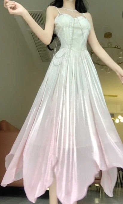 Elegantes weißes Träger A-Linie Chiffon Langes Partykleid Abendkleid Partykleid, D450