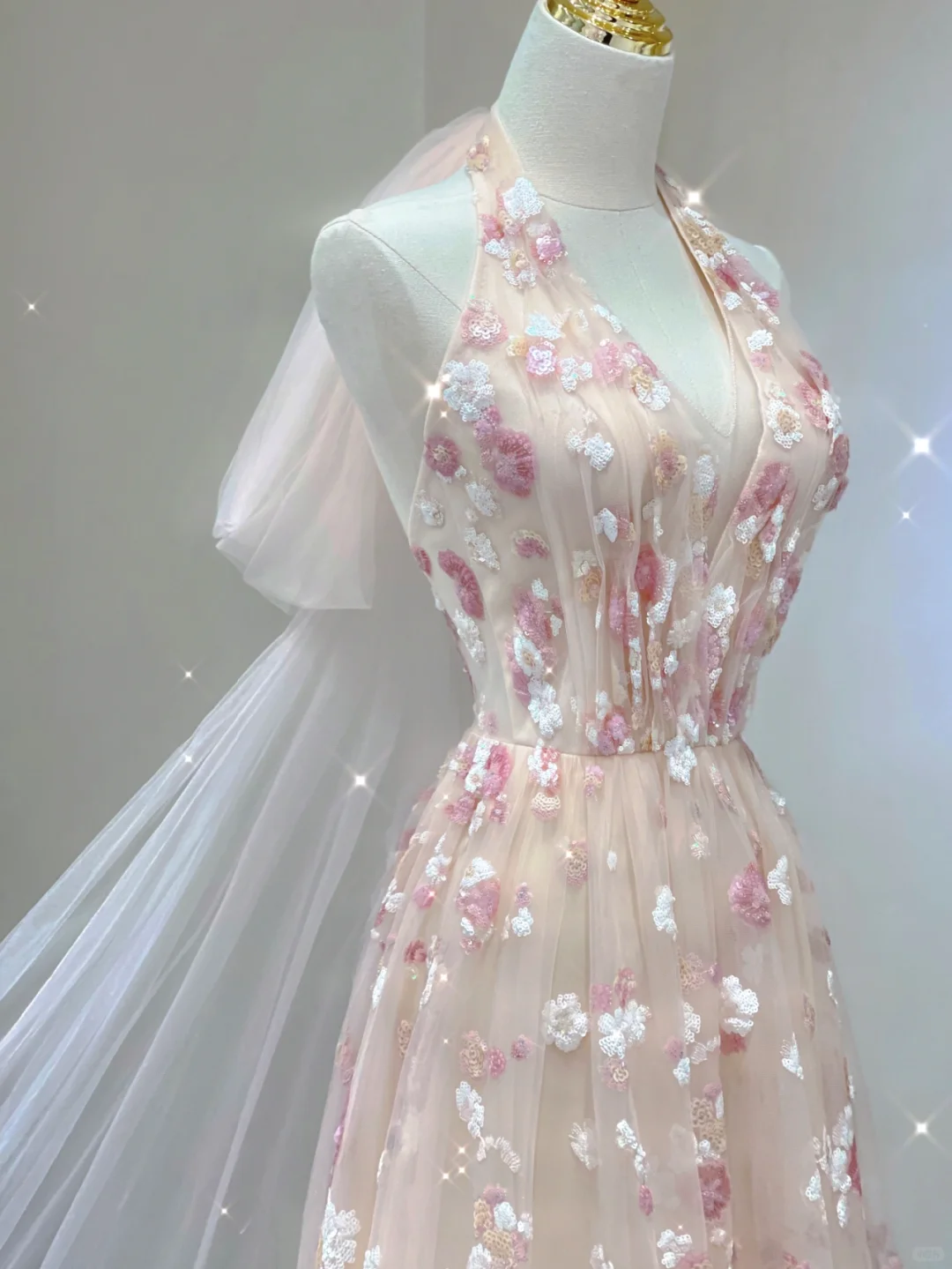 Pink Halter A-Line Tulle Appliques Elegant Long Party Dress Birthday Outfits, D457