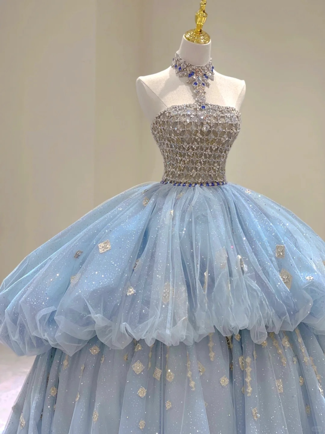 Blue Halter Strapless A-Line Sweet 16 Birthday Ball Gown Gorgeous Prom Dress, D458