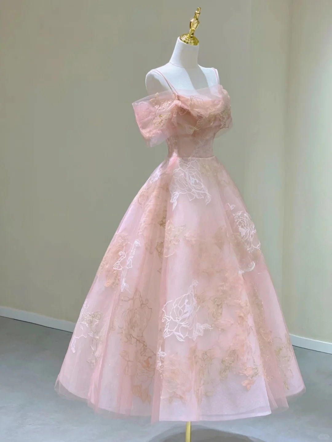 Pink Straps Off Shoulder A-Line Birthday Outfits Long Formal Prom Dress, D460