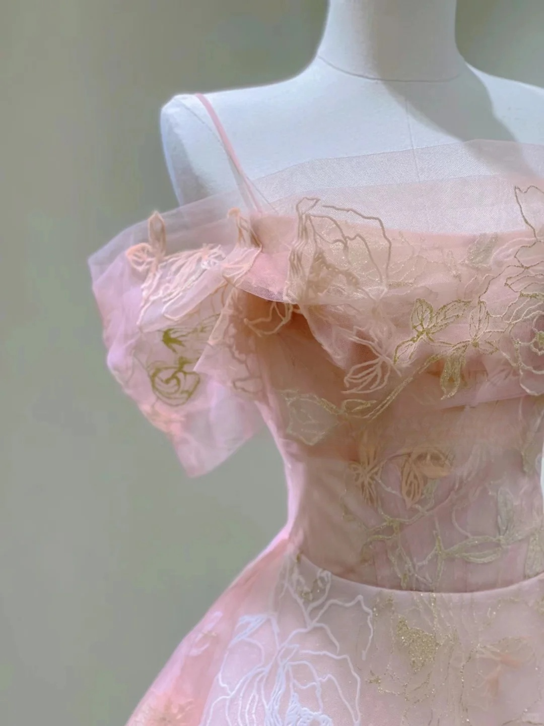 Pink Straps Off Shoulder A-Line Birthday Outfits Long Formal Prom Dress, D460