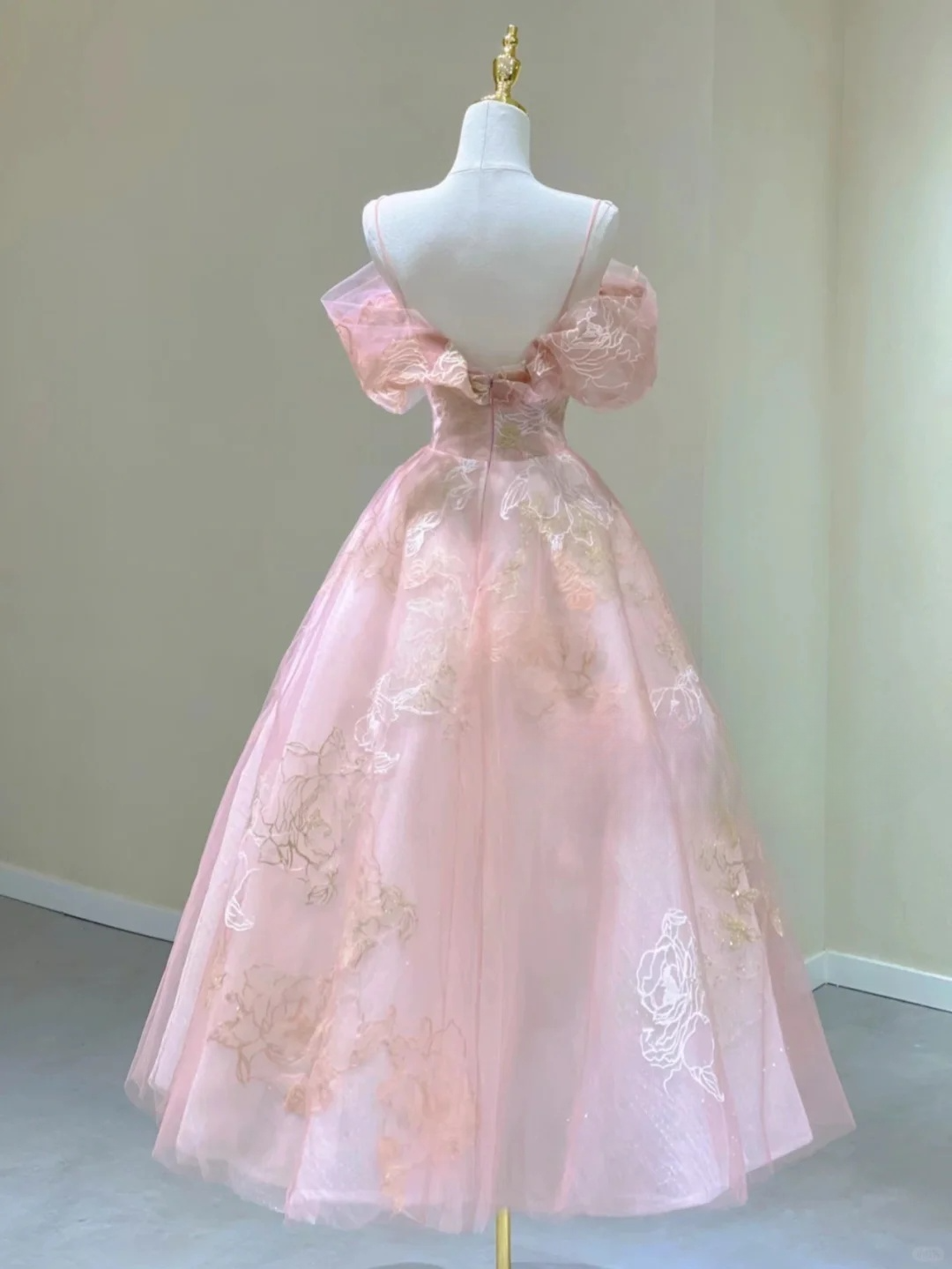 Pink Straps Off Shoulder A-Line Birthday Outfits Long Formal Prom Dress, D460