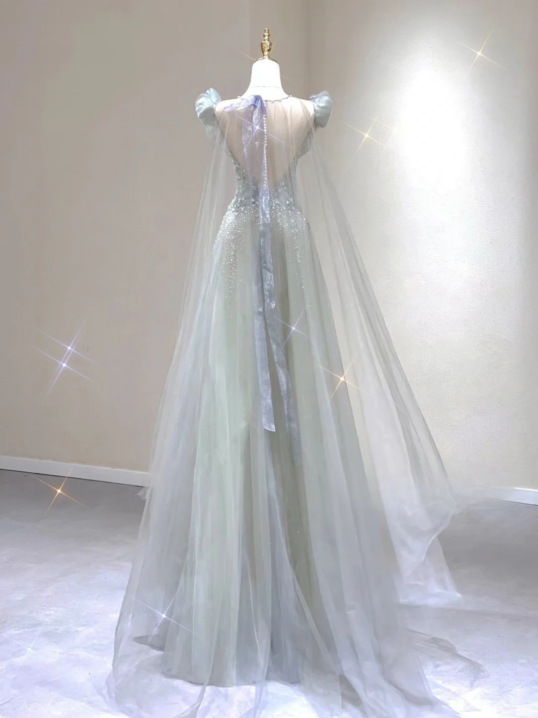 Light Blue A-Line Tulle Princess Birthday Outfits Long Formal Prom Dress, D461