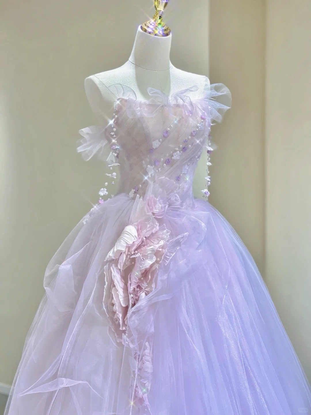 Lilafarbenes trägerloses A-Linien-Geburtstagskleid aus Tüll mit Perlenbesatz, formelles langes Ballkleid, D463