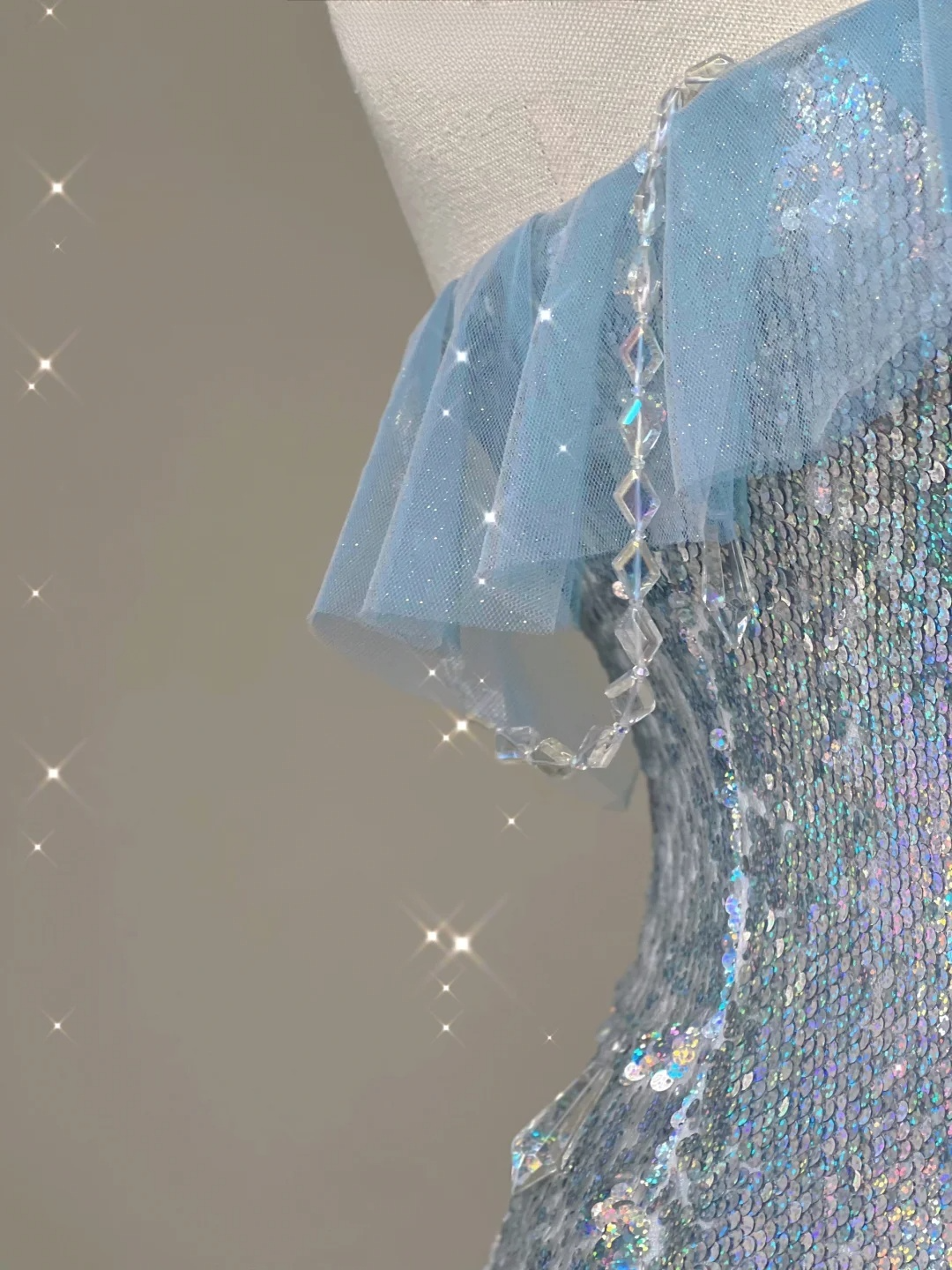 Light Blue Straps Sequins Mermaid Long Party Dress Evening Gown Birthday Dress, D474