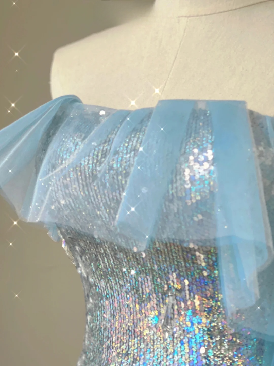 Light Blue Straps Sequins Mermaid Long Party Dress Evening Gown Birthday Dress, D474