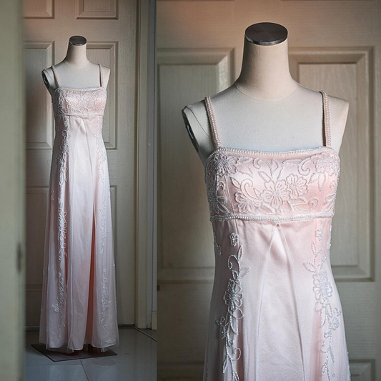 Light Pink Straps A-Line Beading Long Party Dress Vintage Evening Dress, D494