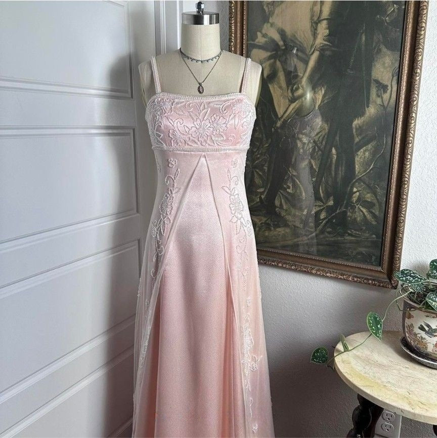 Light Pink Straps A-Line Beading Long Party Dress Vintage Evening Dress, D494