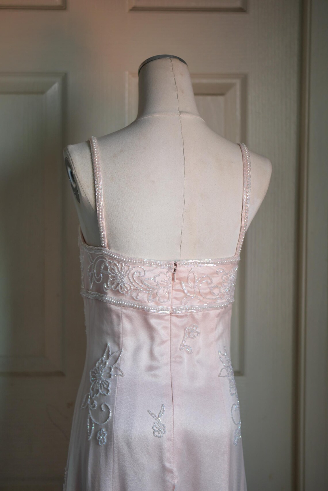 Light Pink Straps A-Line Beading Long Party Dress Vintage Evening Dress, D494