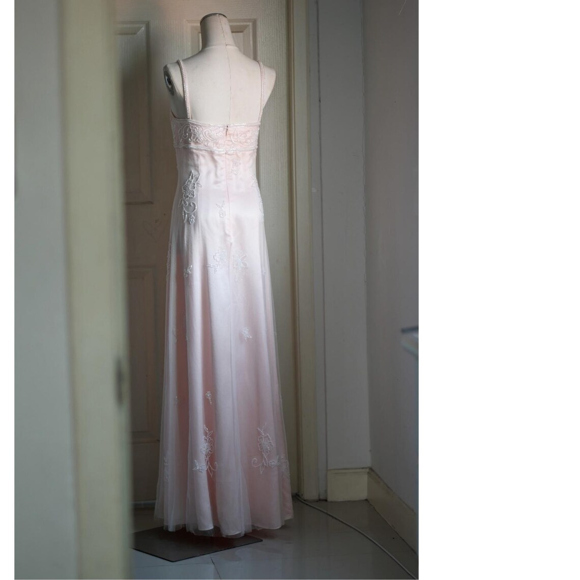 Light Pink Straps A-Line Beading Long Party Dress Vintage Evening Dress, D494