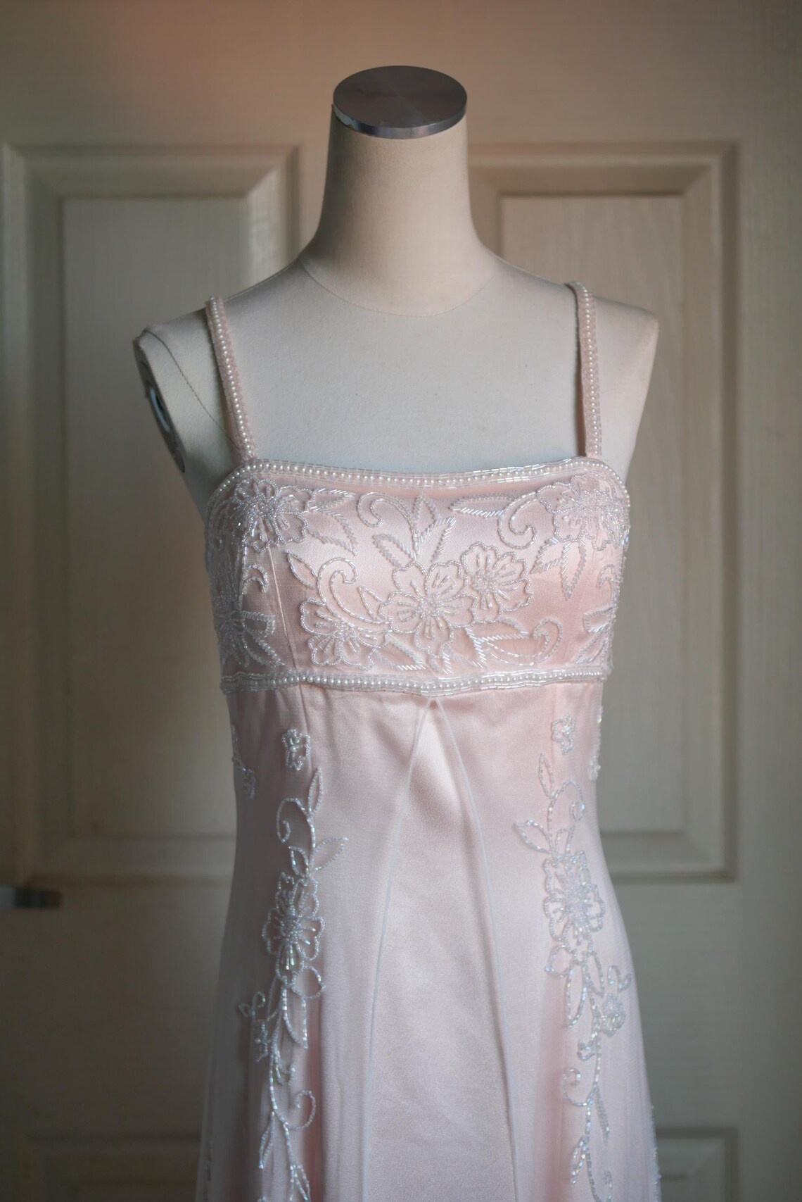 Light Pink Straps A-Line Beading Long Party Dress Vintage Evening Dress, D494