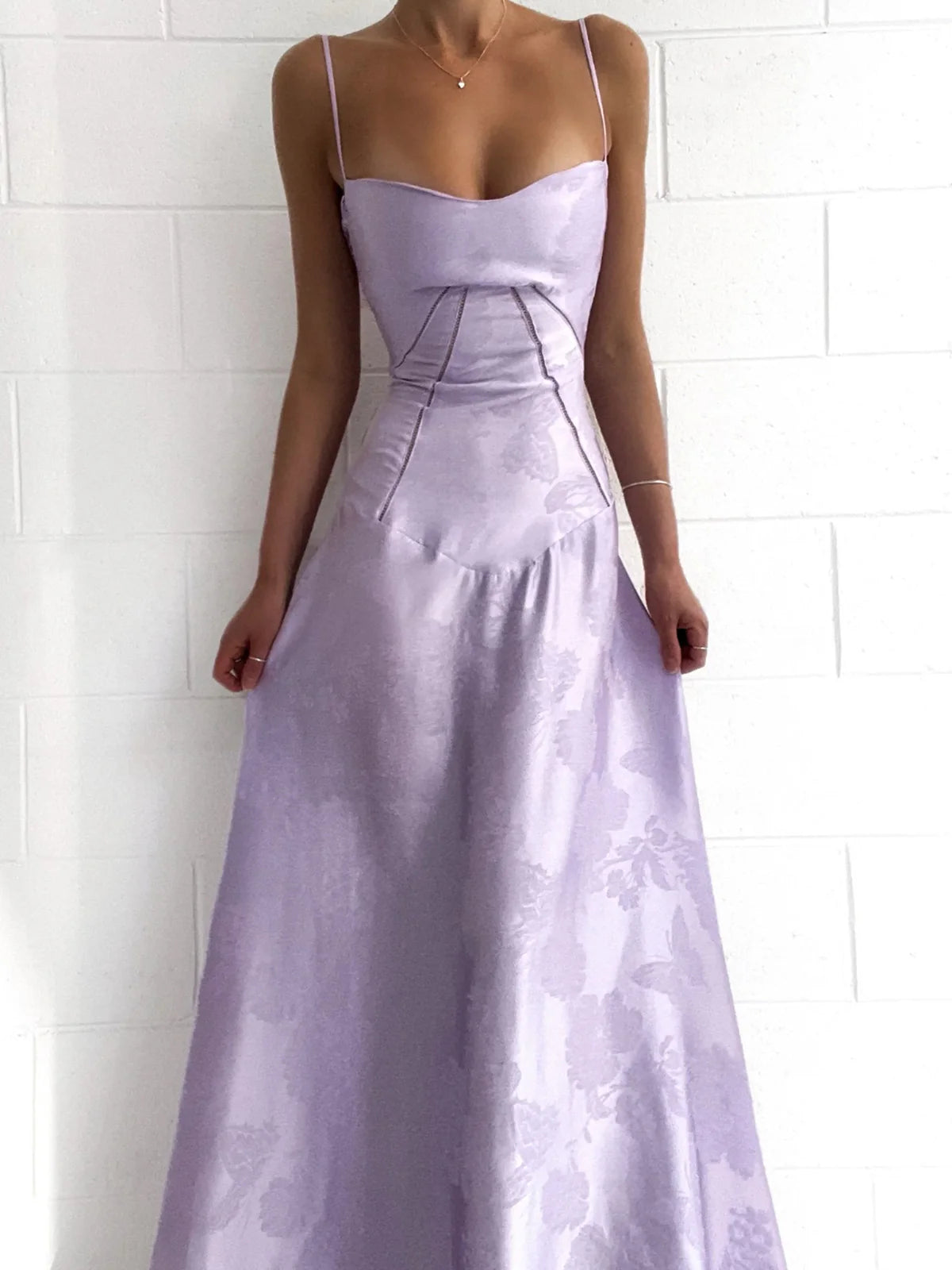 Lilac Spaghetti Straps A-Line Long Party Dress Wedding Guest Dress Birthday Outfits, D526