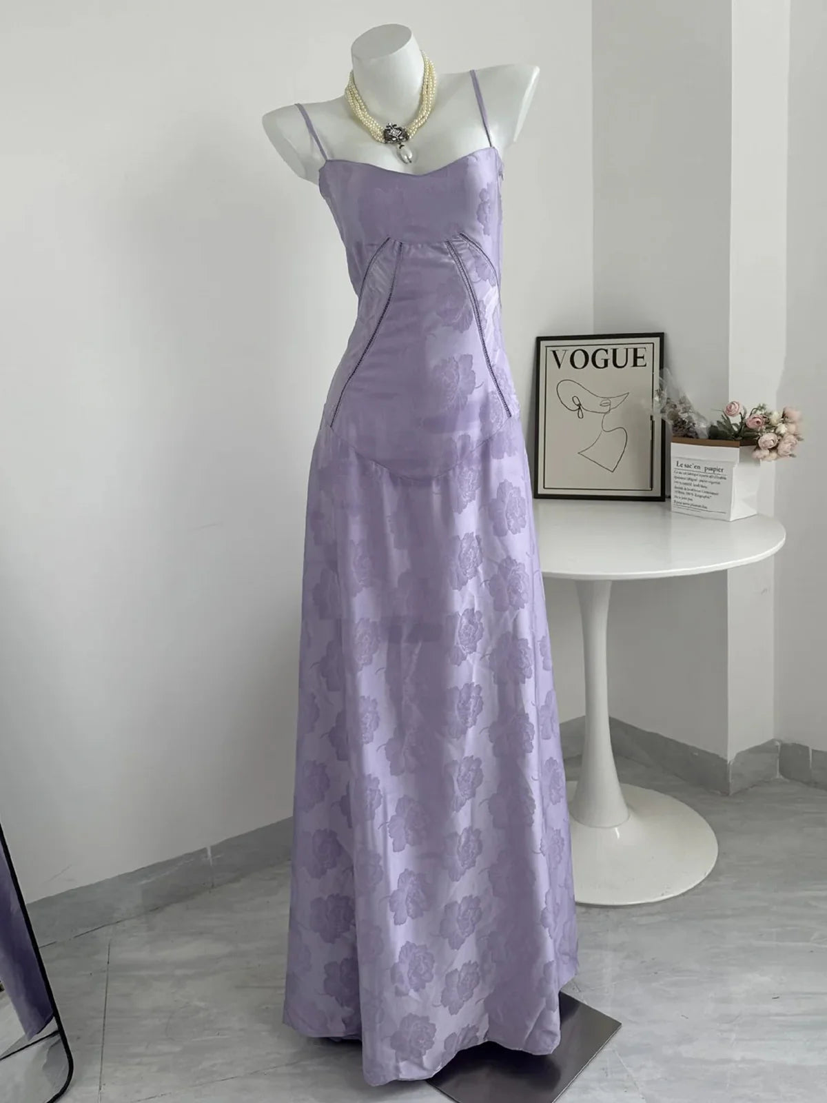 Lilac Spaghetti Straps A-Line Long Party Dress Wedding Guest Dress Birthday Outfits, D526