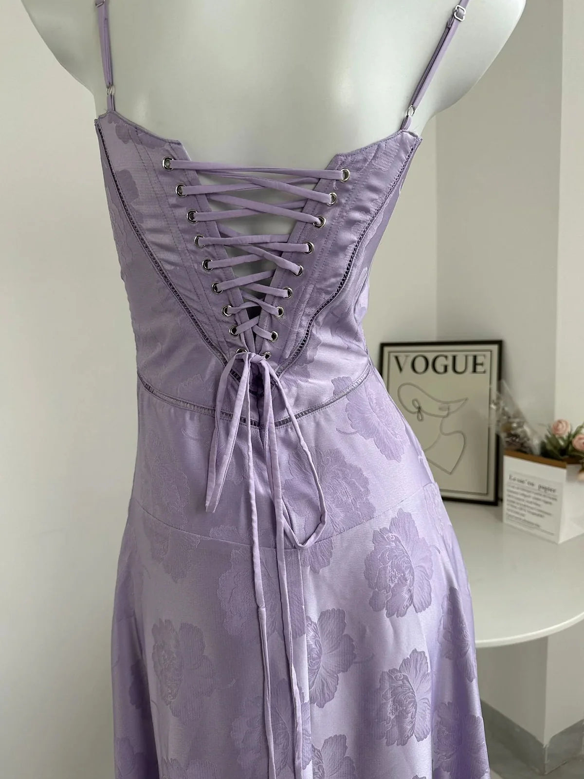 Lilac Spaghetti Straps A-Line Long Party Dress Wedding Guest Dress Birthday Outfits, D526