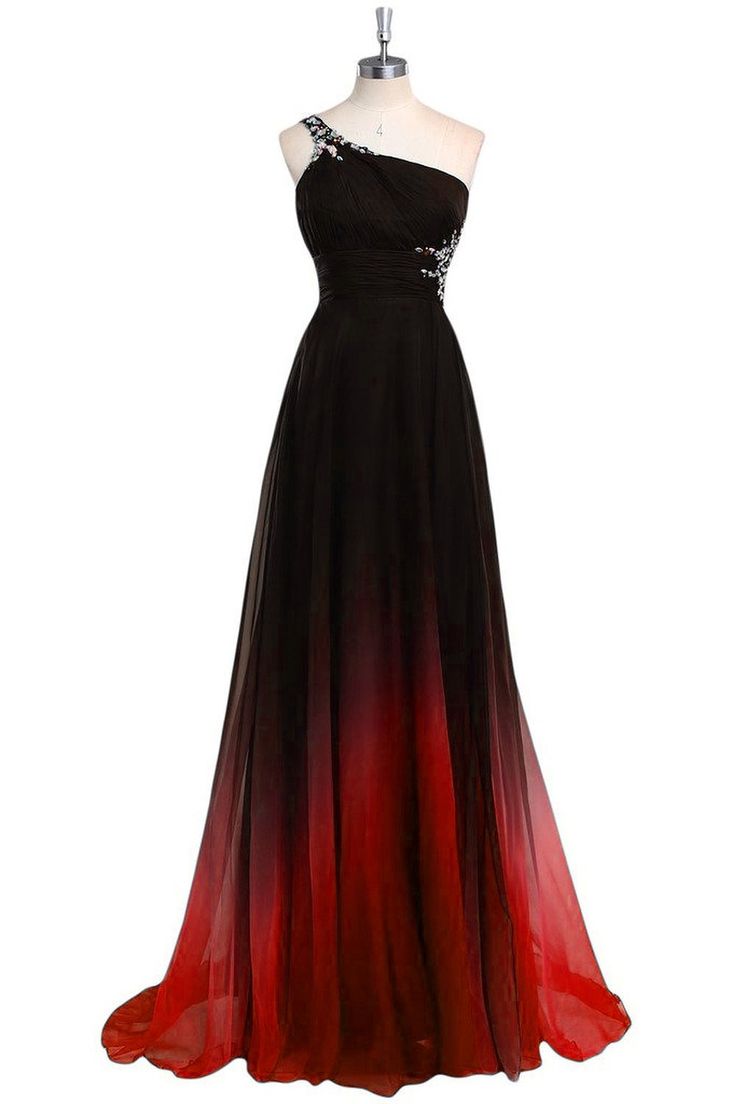 Elegantes A-Linien-Kleid mit einer Schulter und Farbverlauf im Vintage-Stil, langes Partykleid, formelles Ballkleid, D531