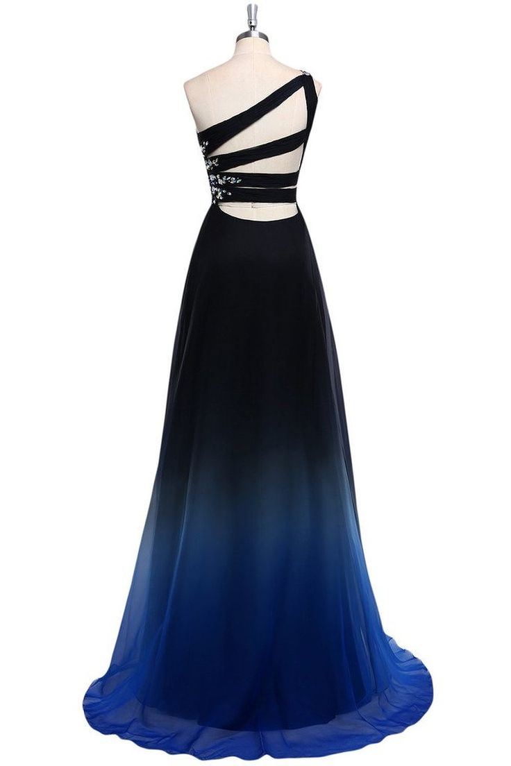 Elegantes A-Linien-Kleid mit einer Schulter und Farbverlauf im Vintage-Stil, langes Partykleid, formelles Ballkleid, D531