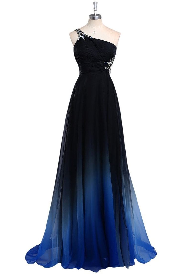 Elegantes A-Linien-Kleid mit einer Schulter und Farbverlauf im Vintage-Stil, langes Partykleid, formelles Ballkleid, D531