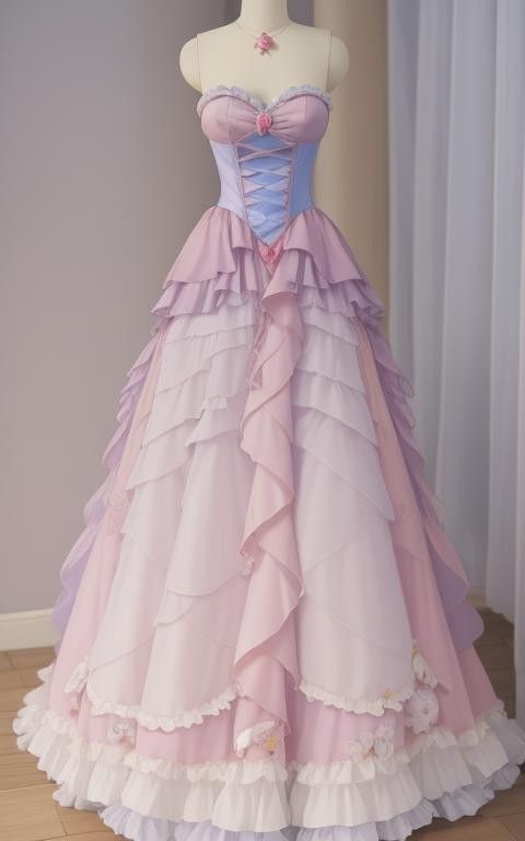 Fee Rosa A-Linie Rüschen Prinzessin Langes Partykleid Geburtstagspartykleid, D534