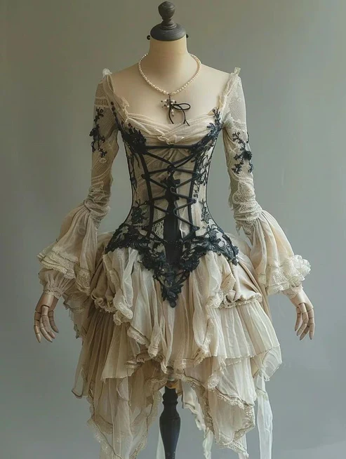 Retro Lange Ärmel A-Linie Chiffon Kurzes Partykleid Schickes Partykleid, D549