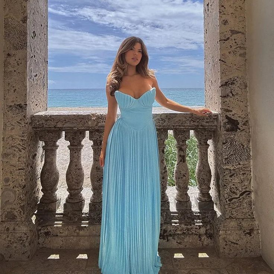 Ocean Blue Sweetheart A-Line Long Formal Prom Dress Evening Gown, D557