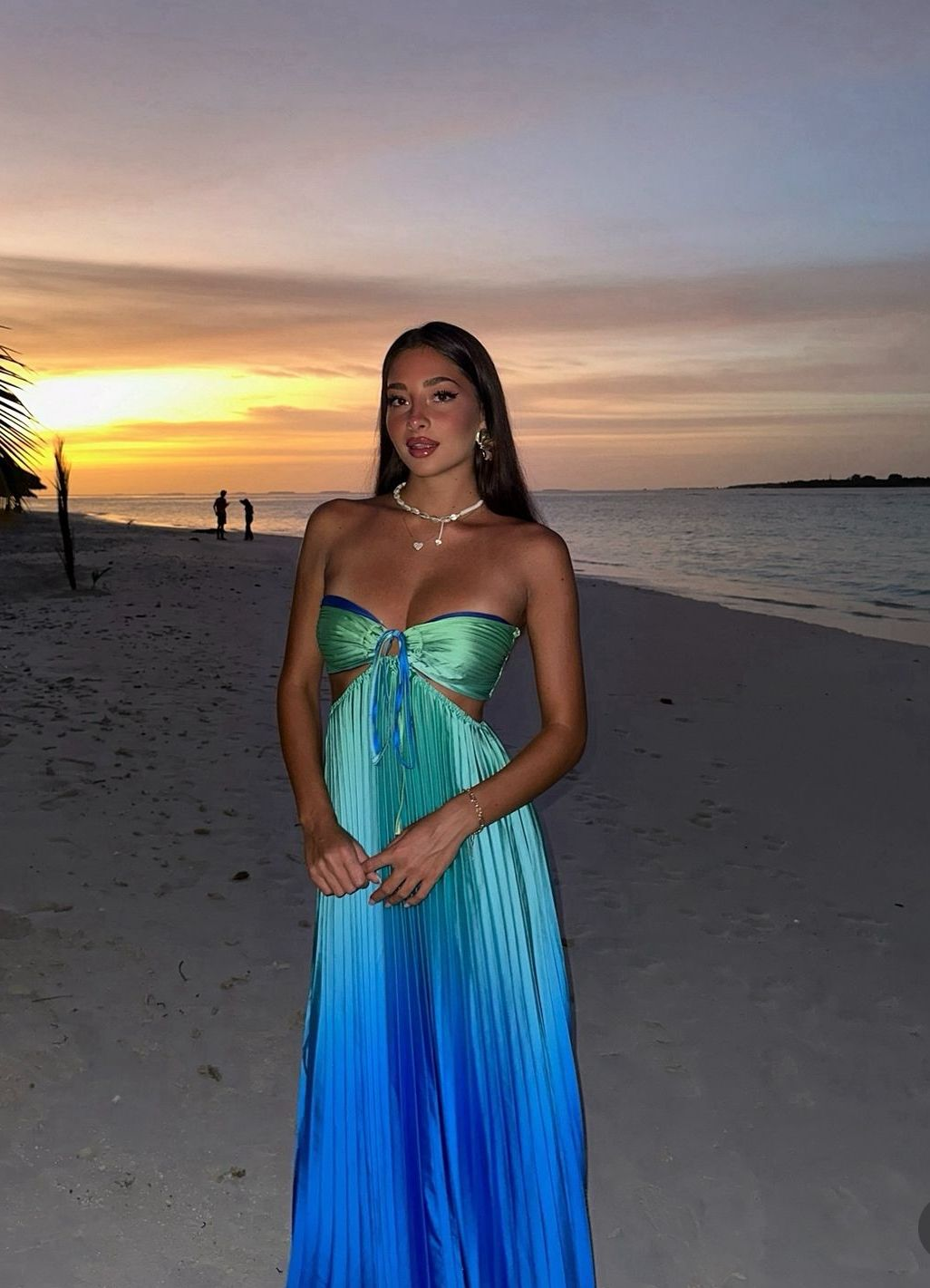 Blue Ombre Strapless A-Line Satin Long Party Dress Fashion Summer Dress, D558