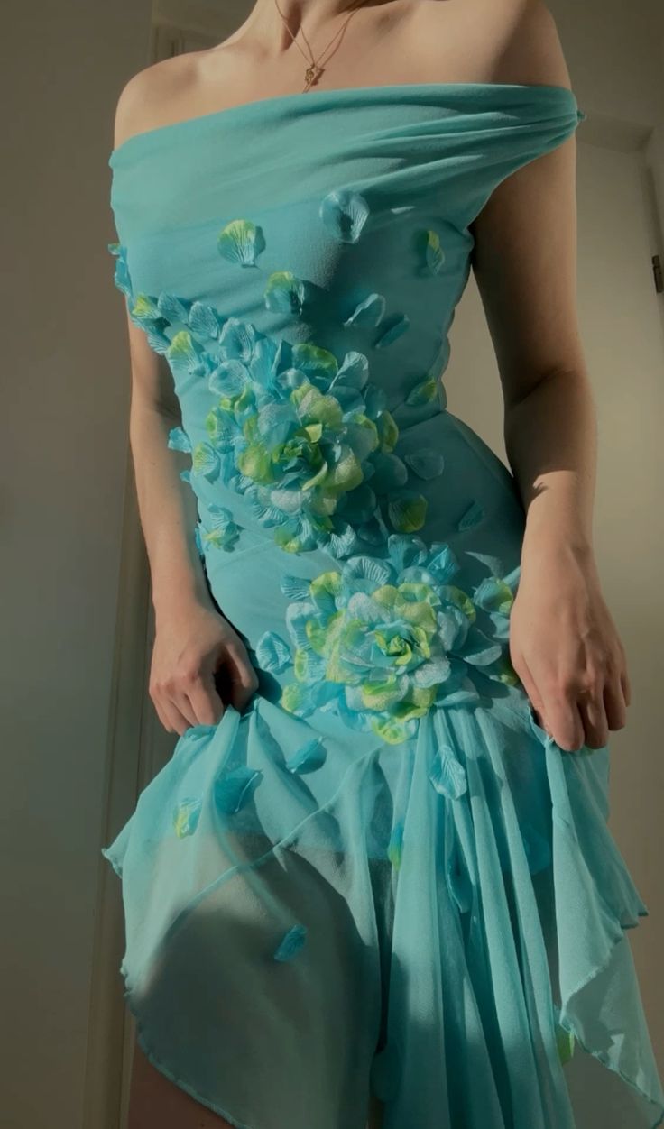 Blue Off Shoulder Sheath Midi length Cocktail Dress Vintage Party Dress, D567