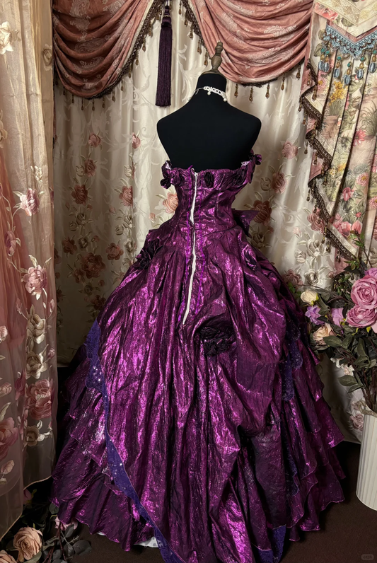 Dunkelviolettes trägerloses A-Linien-Satin-Vintage-Abendkleid, langes Ballkleid, D606