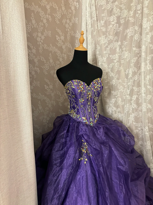 Lila Herzausschnitt A-Linie Perlenbesetzt Chiffon Vintage Langes Ballkleid Abendkleid, D610