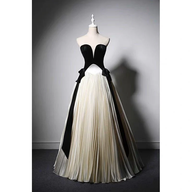 Elegantes trägerloses A-Linien-Satin-Langballkleid, Abend- und Partykleid, D642