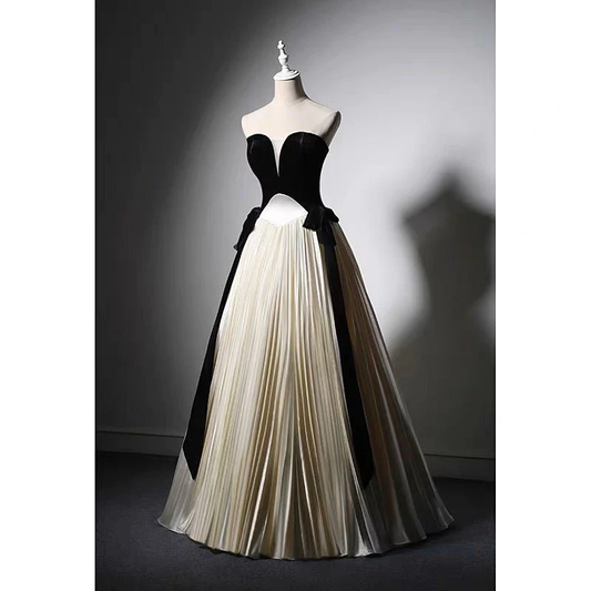 Elegantes trägerloses A-Linien-Satin-Langballkleid, Abend- und Partykleid, D642