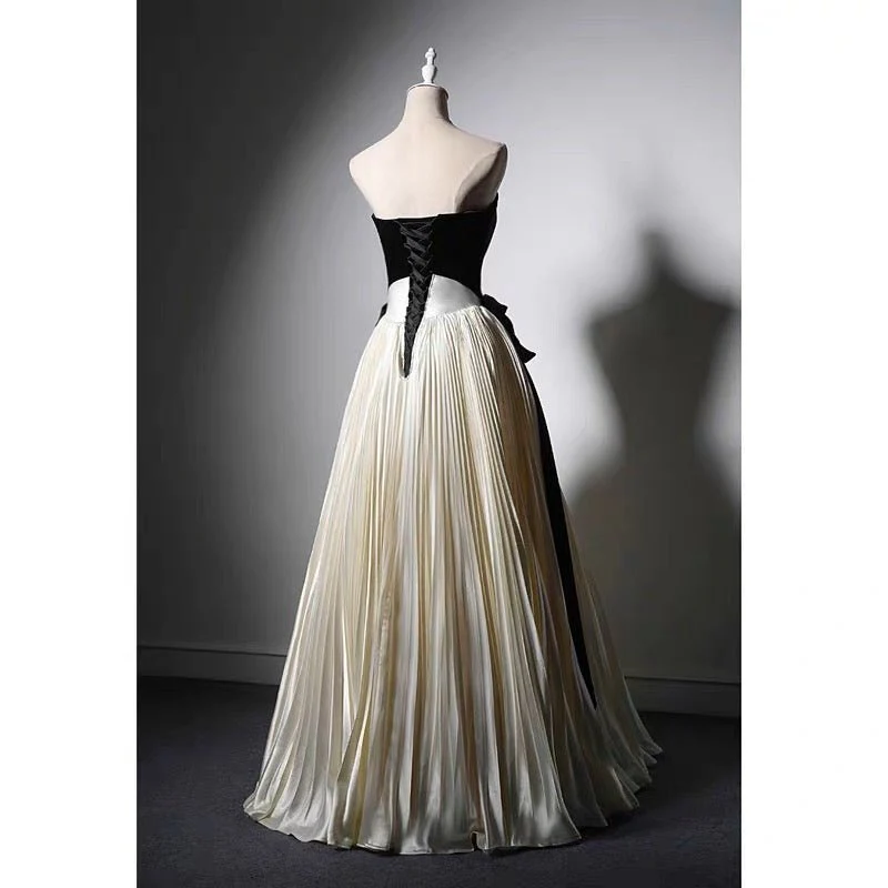 Elegantes trägerloses A-Linien-Satin-Langballkleid, Abend- und Partykleid, D642