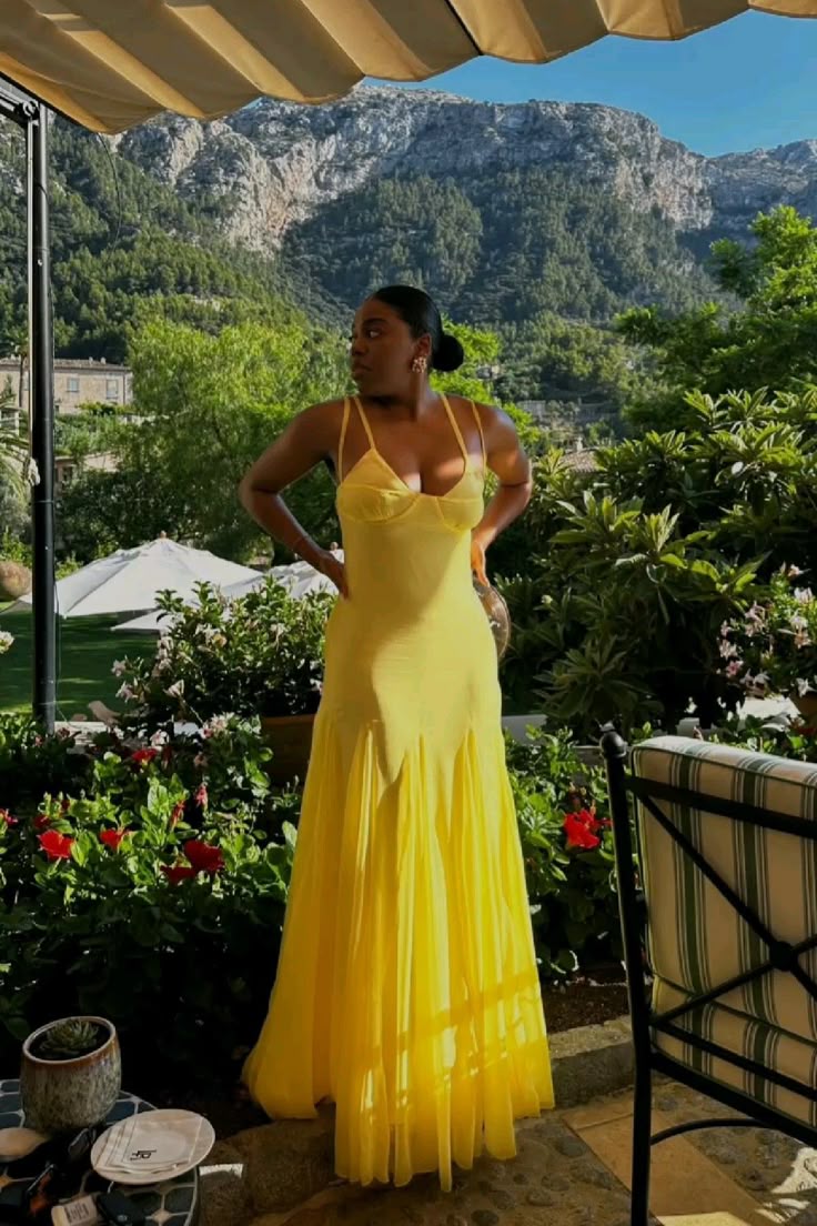 Sexy Yellow Spaghetti Straps Sheath Long Party Dress Wedding Guest Dress, D645