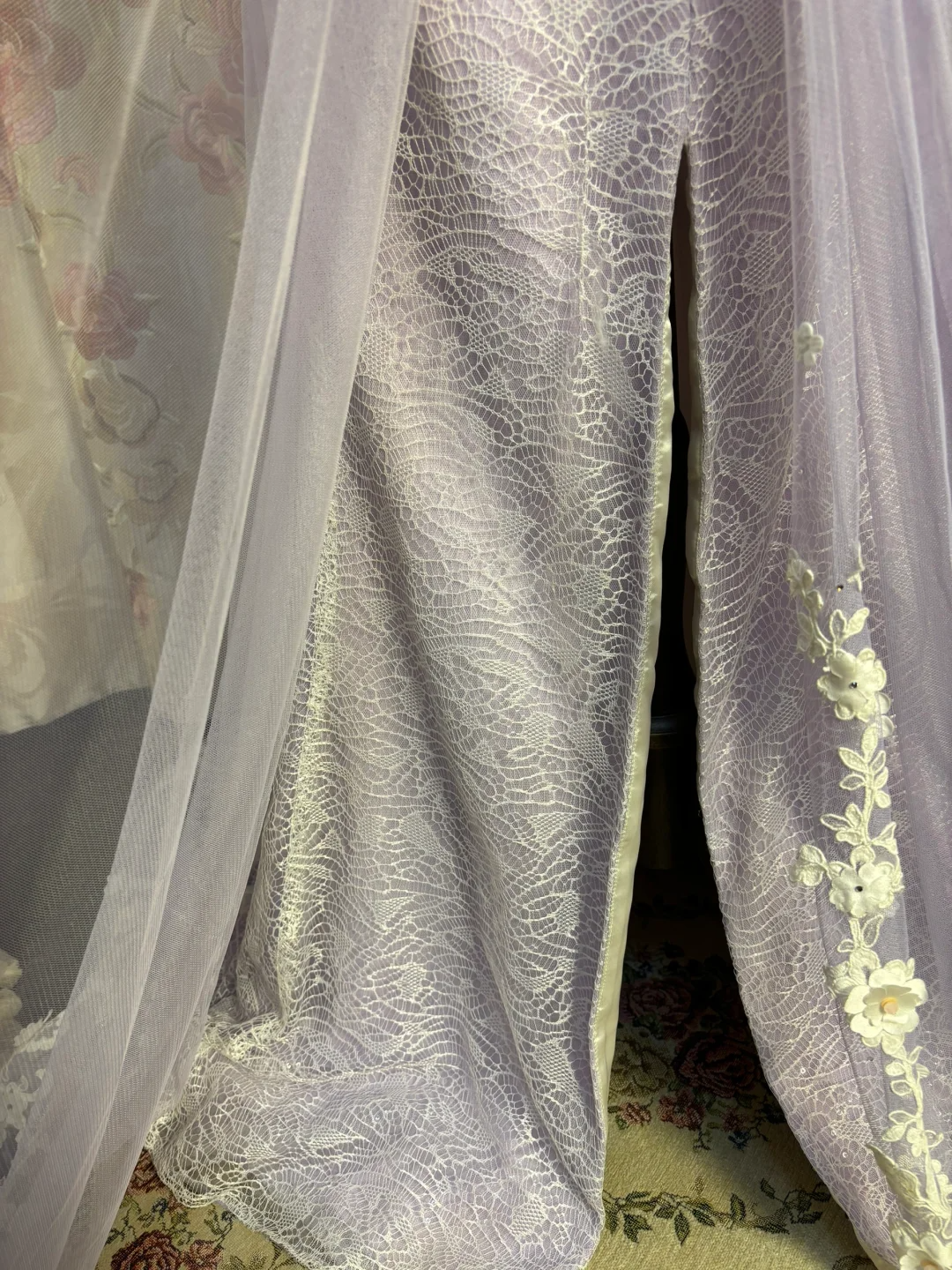 Helllila Sweetheart Perlen Chiffon Vintage Langes Partykleid Abendkleid, D652