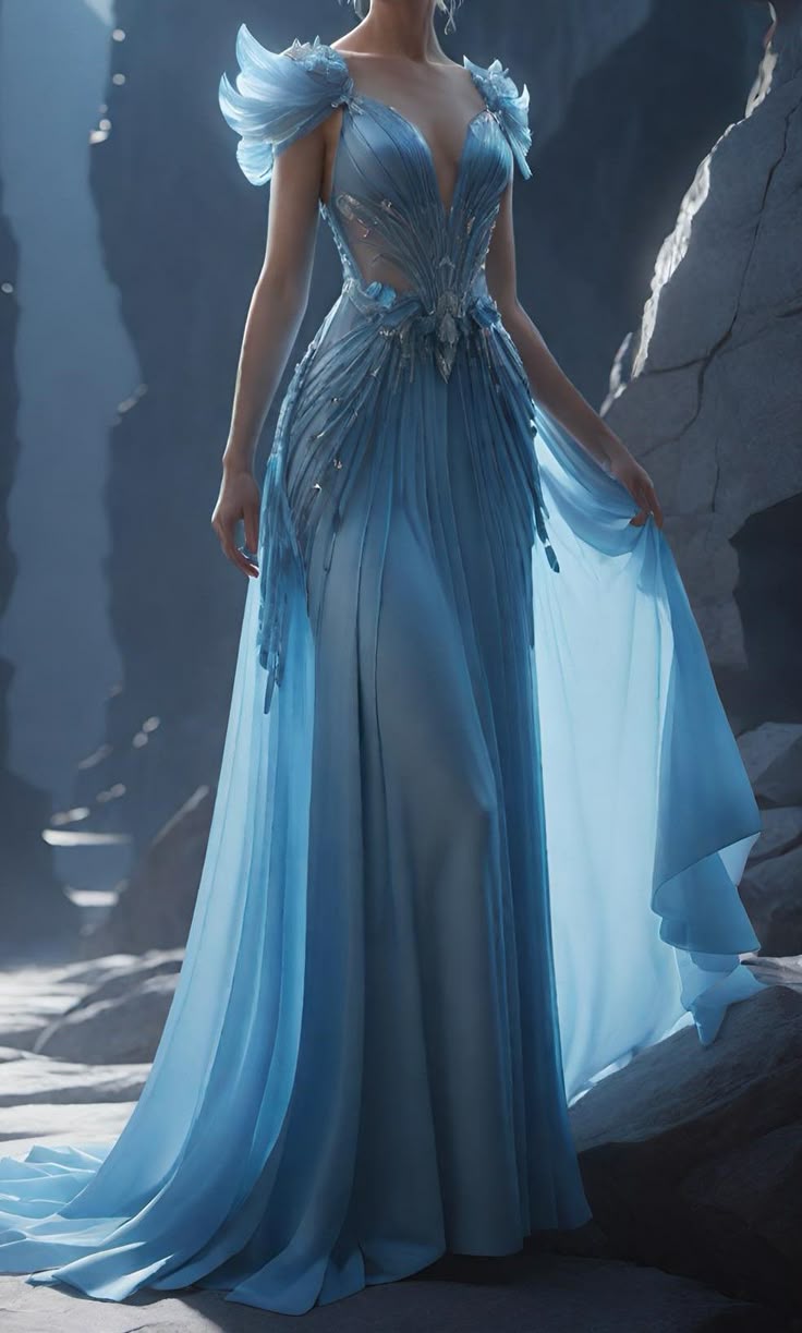 Wunderschönes blaues V-Ausschnitt Meerjungfrau langes Partykleid Abendkleid, D722