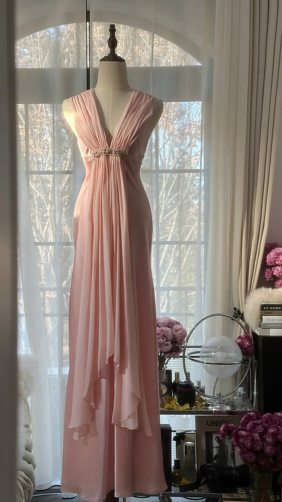 Elegantes rosa Etuikleid aus Satin im Vintage-Stil, langes Partykleid, Abendkleid, D730