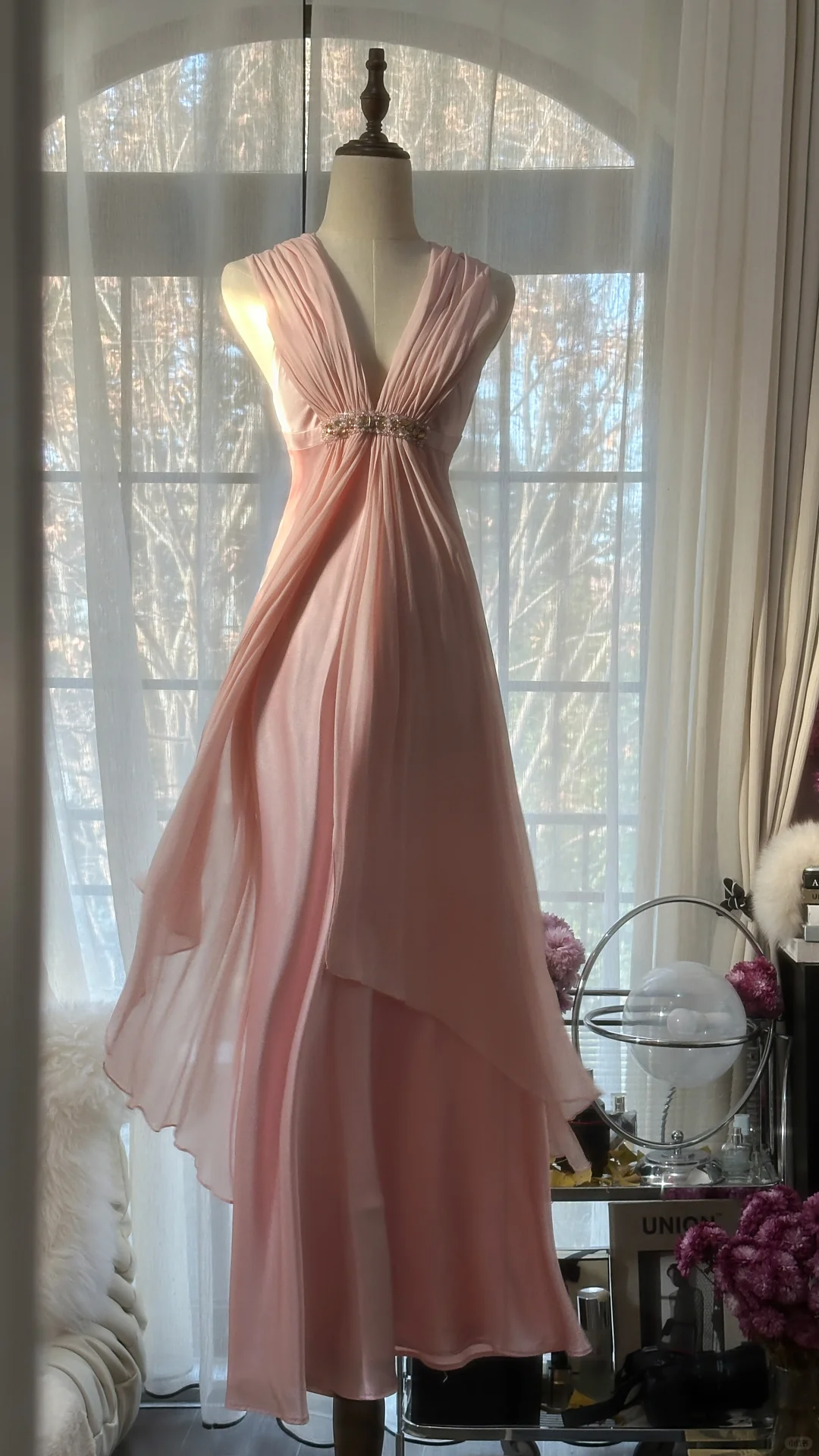 Elegantes rosa Etuikleid aus Satin im Vintage-Stil, langes Partykleid, Abendkleid, D730