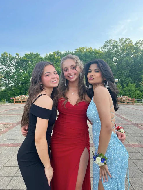 Shiny Blue Straps Sheath Sequins Long Formal Prom Dress Party Dress, D736